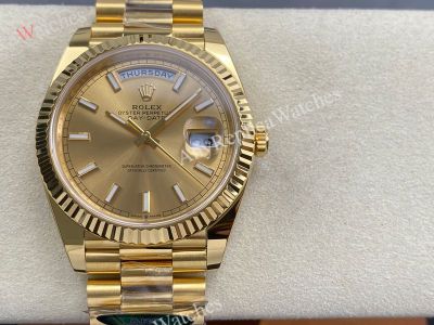AR Factory Rolex Daydate 40*12.2mm 3255 Movement Yellow Gold Face Index Markers Watch